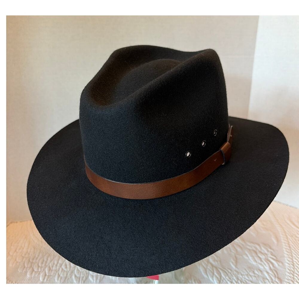Broner Outback 100% Wool Medium Black Felt Western Cowboy Hat Brown Band USA